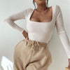 Square Collar Long Sleeve Body-con Bodysuit