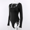 Square Collar Long Sleeve Body-con Bodysuit