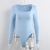 Square Collar Long Sleeve Body-con Bodysuit