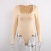 Square Collar Long Sleeve Body-con Bodysuit