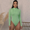 Solid Zipper Bodycon Bodysuits