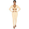 Bandage Tie Long Sleeve Bodycon Pants Suit