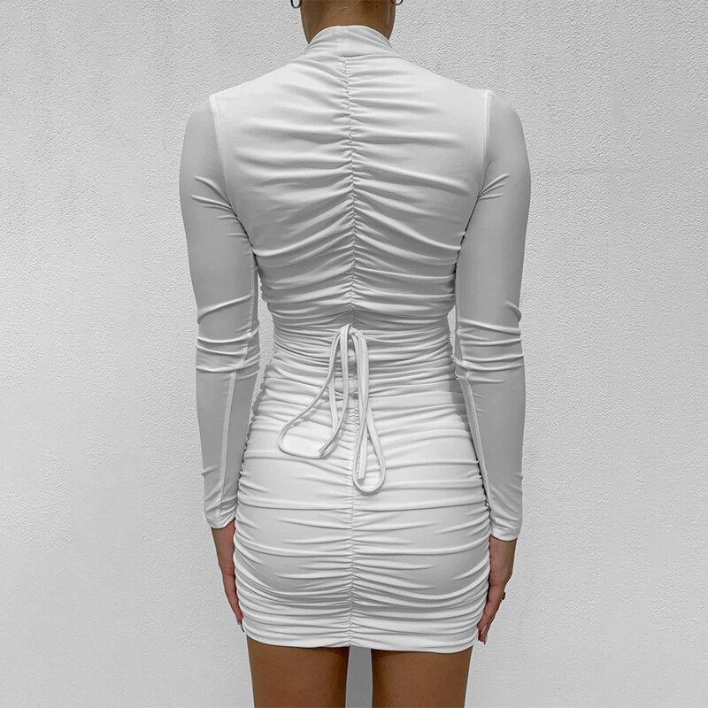 Long Sleeve Half High Collar Bandage Dress