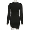 Black Hollow Out Long Sleeve Mini Dress