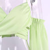 Lantern Sleeve V-neck Spaghetti Strap Crop