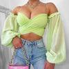 Lantern Sleeve V-neck Spaghetti Strap Crop