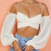 Lantern Sleeve V-neck Spaghetti Strap Crop